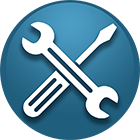 A spanner and screwdriver icon on a blue background.
