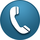 White telephone icon on a blue circular background with shadow effect.