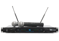 1U rack mount wireless microphone system with two handheld mics