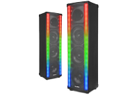 A pair of bluetooth PA speakers with built in multi-coloured lights and bluetooth connectivity.