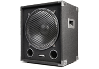 Single 1200w 15 inch passive PA subwoofer with sound damping carpet covering and side mounted handles.