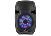 A portable bluetooth PA speaker with built in LED lights in the grille.