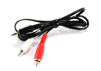 3.5mm Stereo to 2 RCA cables also known as phono cables.