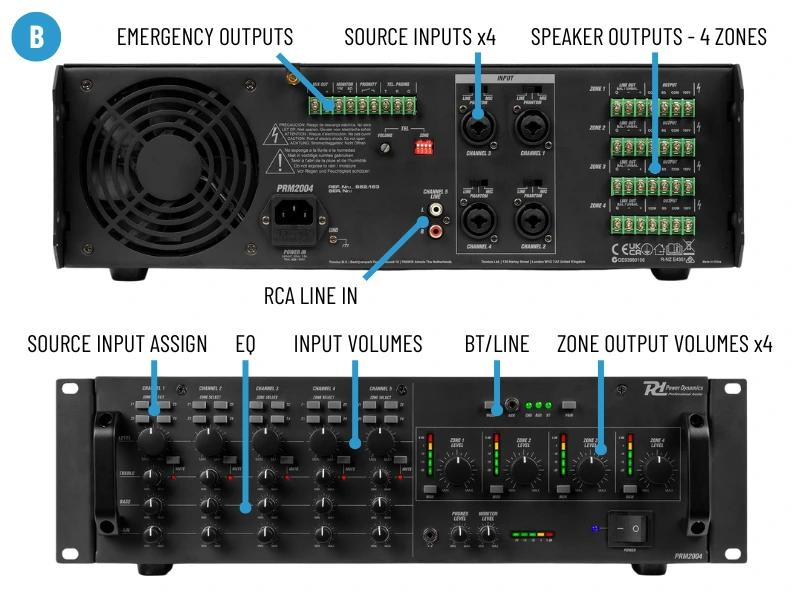 A Guide to 100V Line Amplifiers - 100V Line 4-Zone Matrix Amplifier with Bluetooth