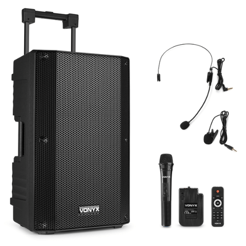 Vonyx VSA500-BP 12" Portable PA System with Wireless Mic & Headset