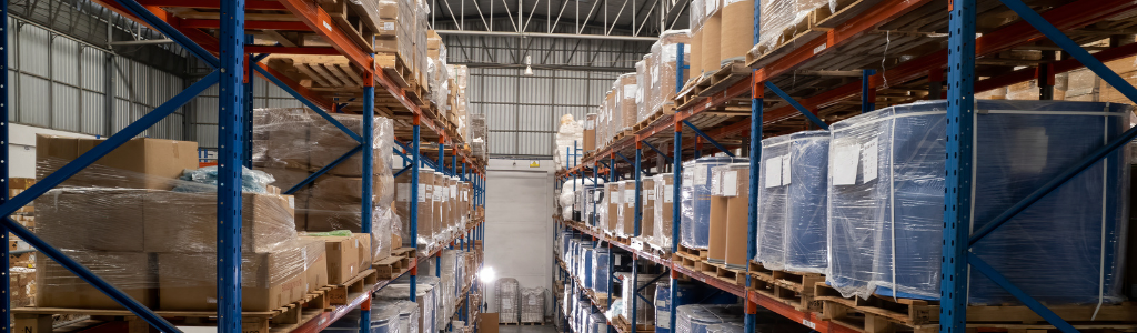 Warehouse shelves with product