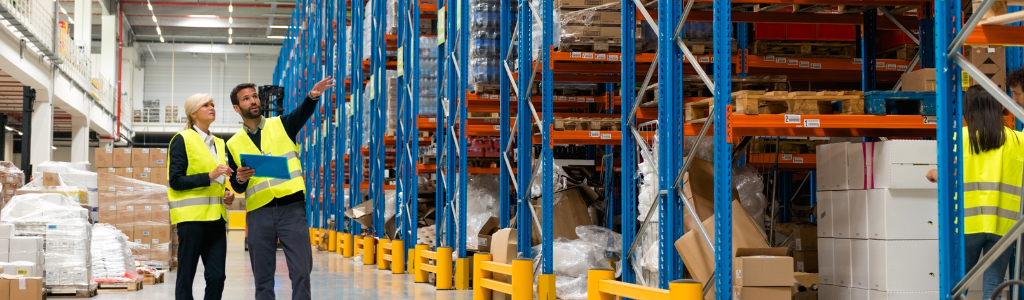 Warehouse safety inspectors checking the warehouse 