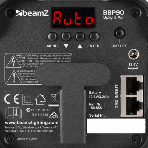 LED control panel on BeamZ BBP90 Wireless Battery Uplighter