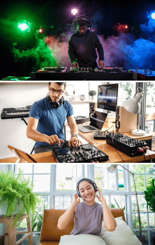 DJ headsets can be used for live gigs, mixing at home and listening to music for enjoyment.