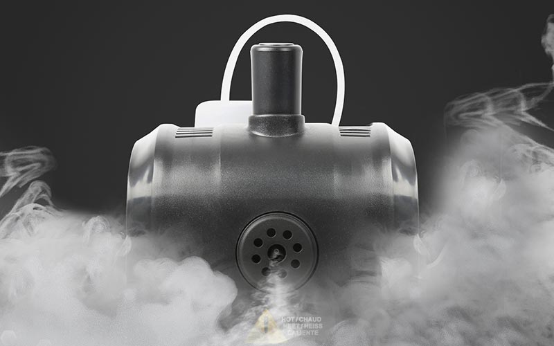 A battery powered smoke machine with fog either side.