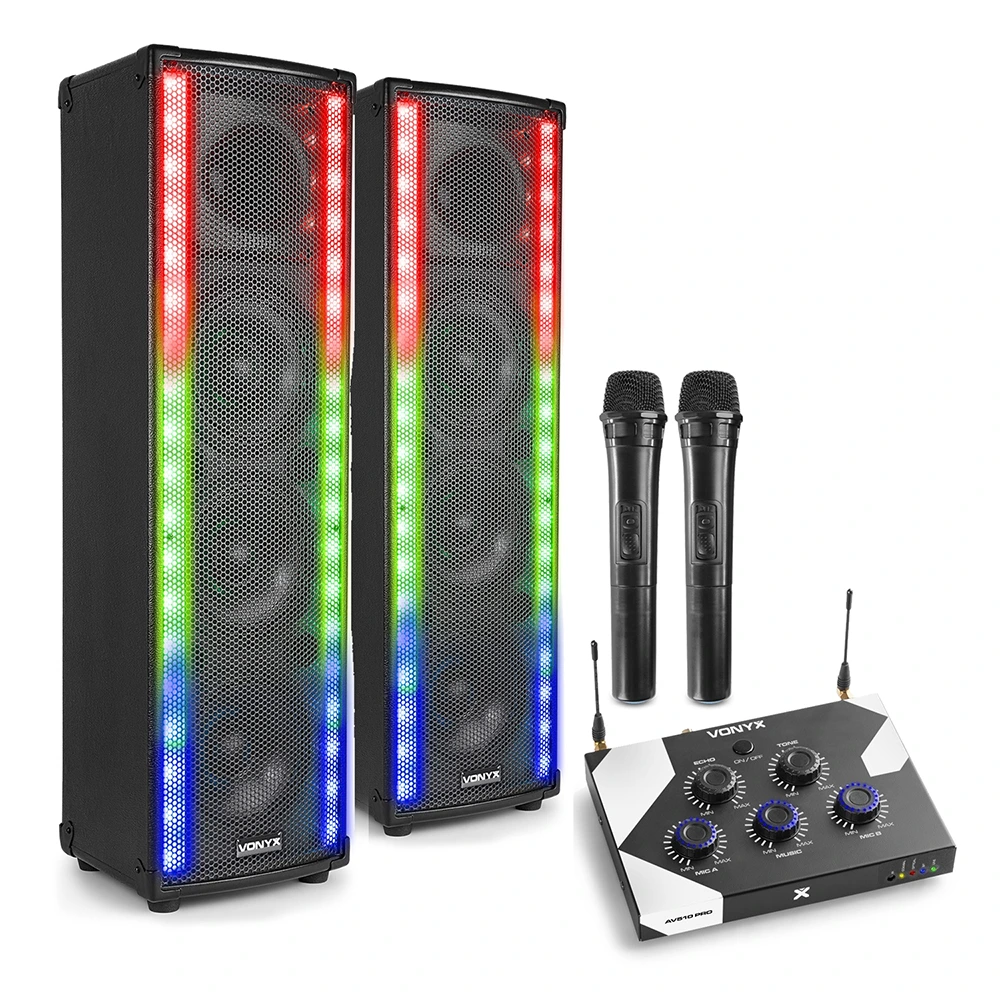 Home Karaoke Machine - 2 x Wireless Microphones & LightMotion Speakers