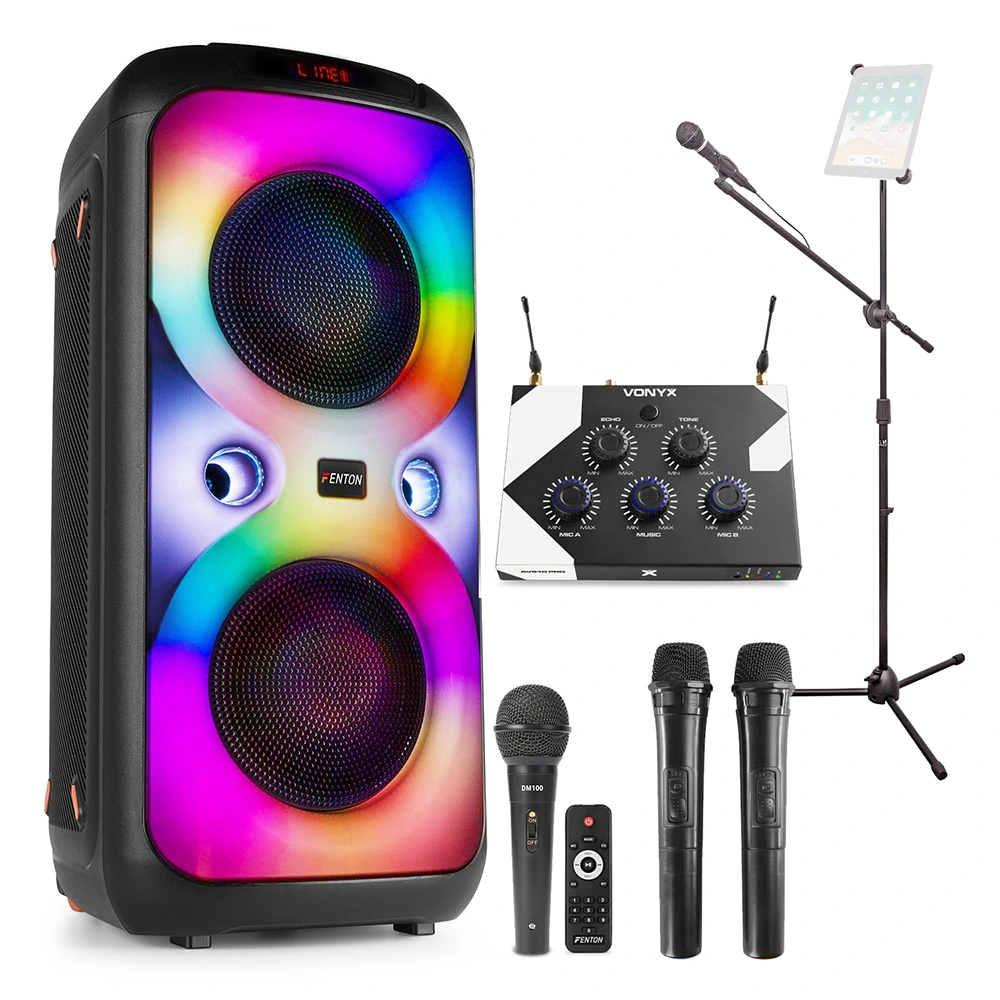 Karaoke Setup with BoomBox540, Wireless Mic System & Tablet Mic Stand