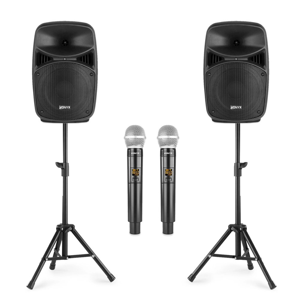 Karaoke Speaker System with Wireless Mics & Stands - Vonyx VPS082A
