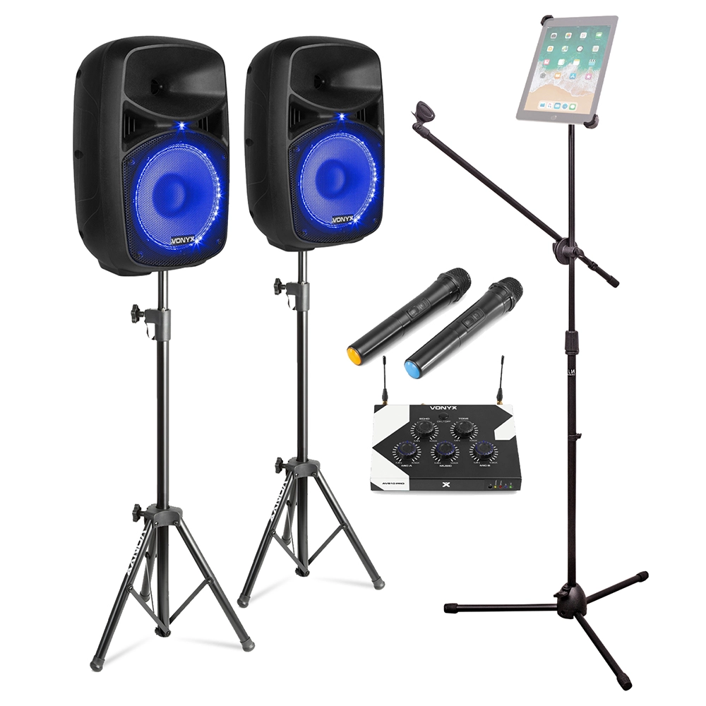Home Karaoke System with VPS122A Speakers & Microphone Tablet Stand