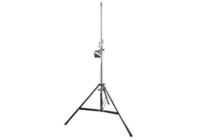 Black stage lighting stand with tripod base and adjustable height