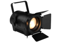 Black theatre spotlight with barn doors and adjustable mount