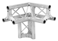 Silver aluminium triangular truss junction with multiple connection points